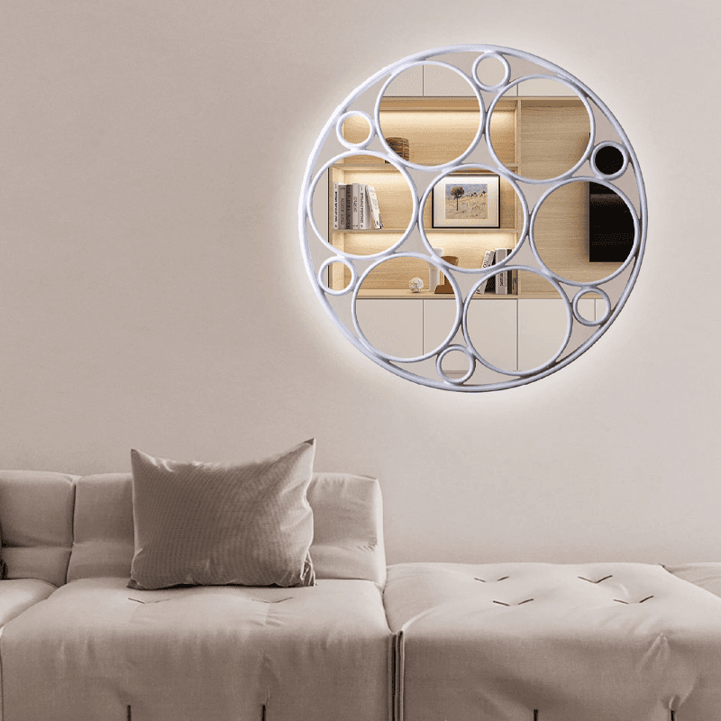 Silver round wall decor mirror