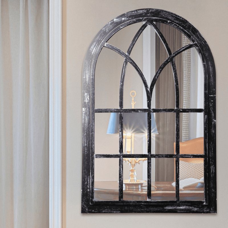 Rustic black distressed garden mirror