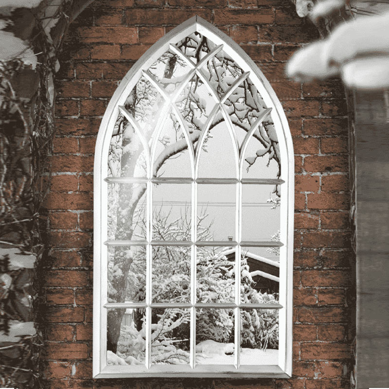 Silver church style arched garden mirror