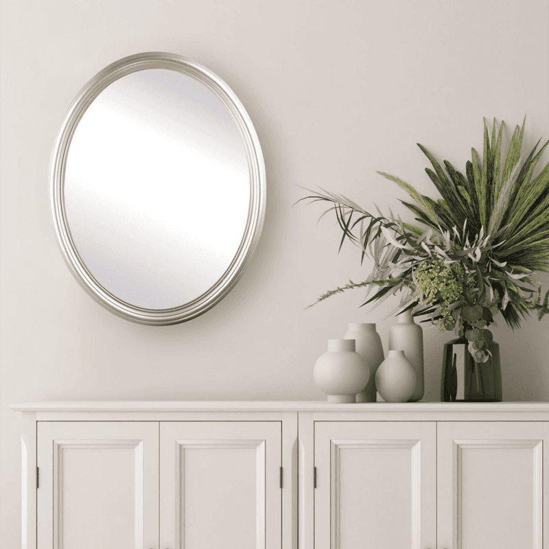 Silver frame oval simple style modern mirror