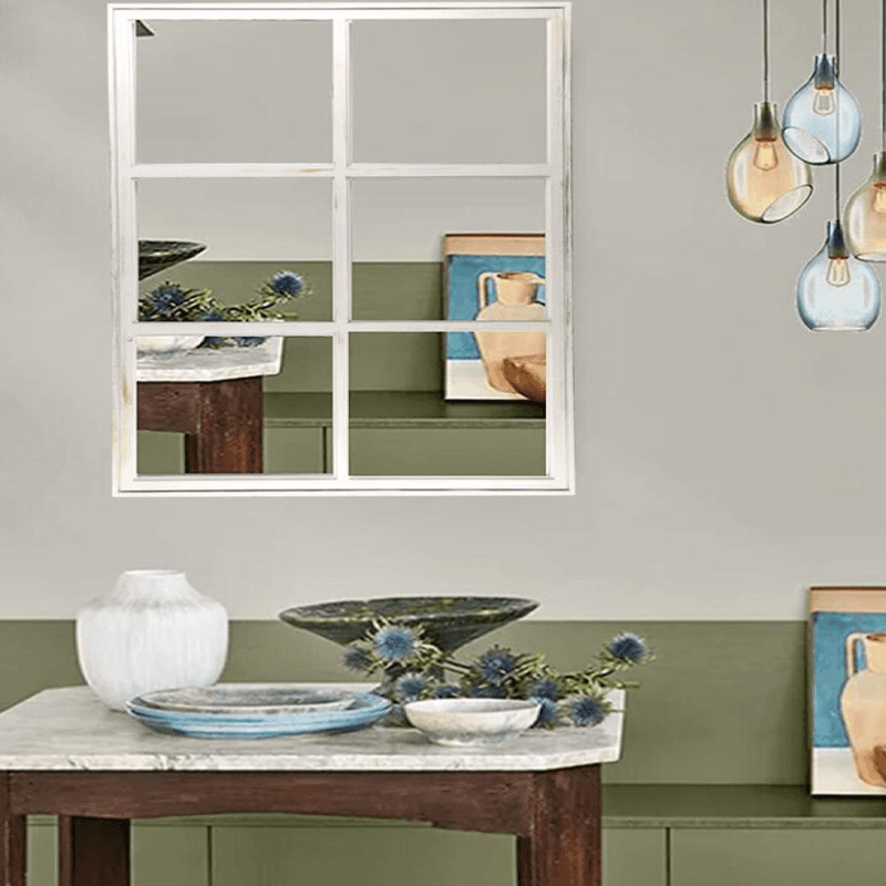 White 6 pane farmhouse garden mirror