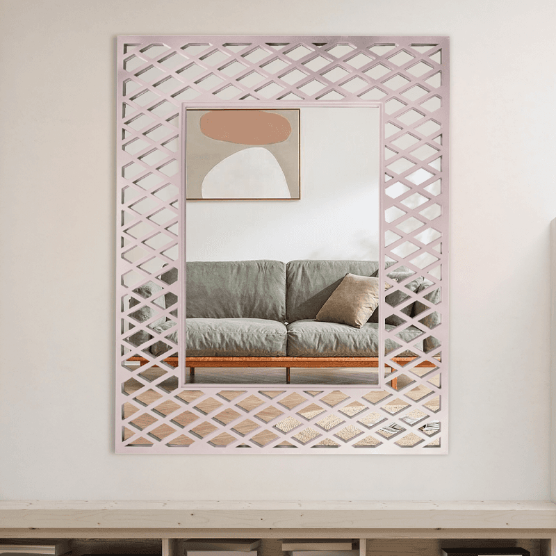 Silver pink rectangular modern mirror