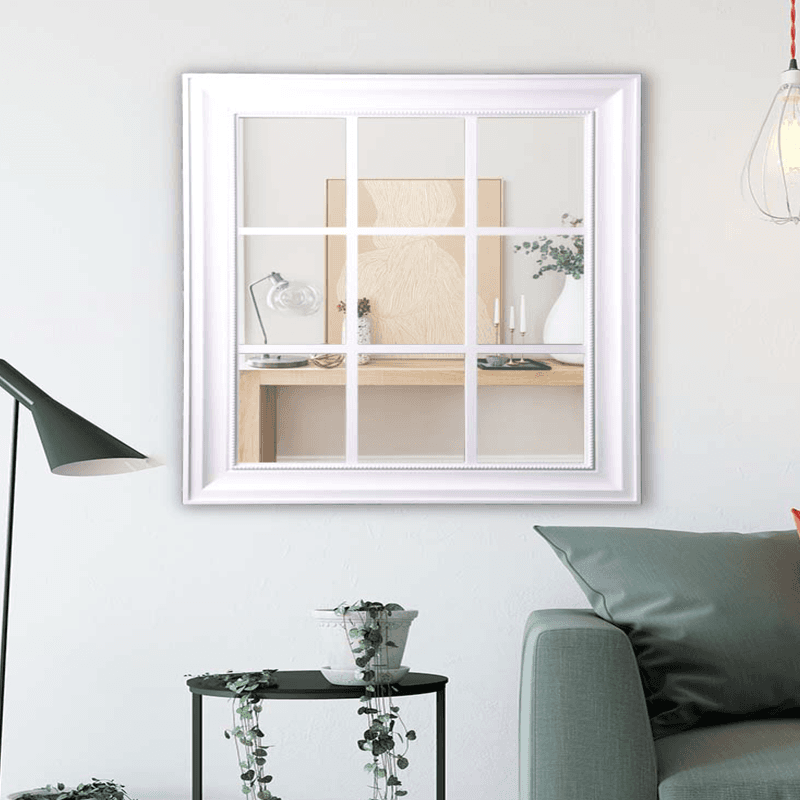 White rectangular 9 pane garden mirror