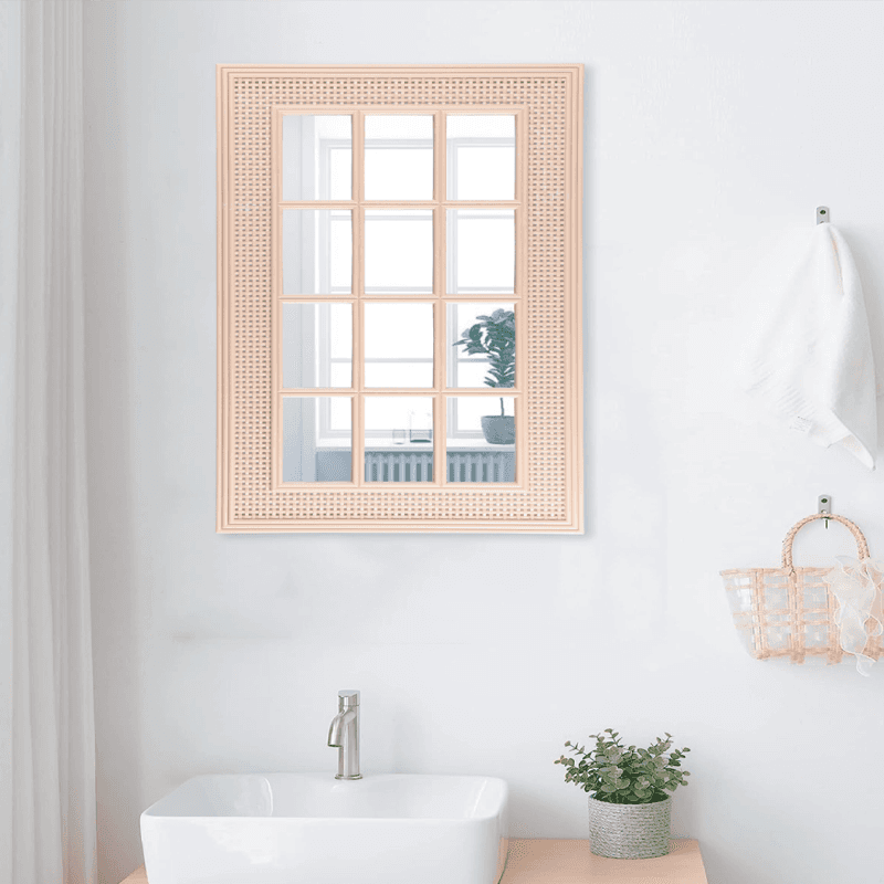 Yellow pink rectangular frame garden mirror