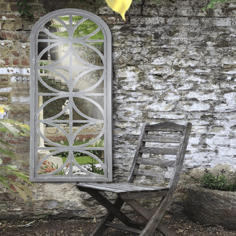Gray distressed arched wall decorative garden mirror