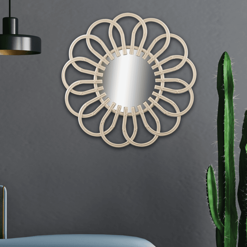 48cm flower rattan round mirror
