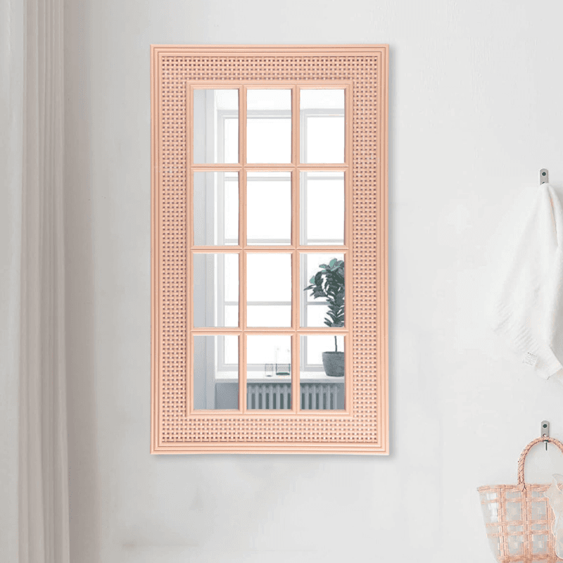 Rectangular 12 pane rattan mirror