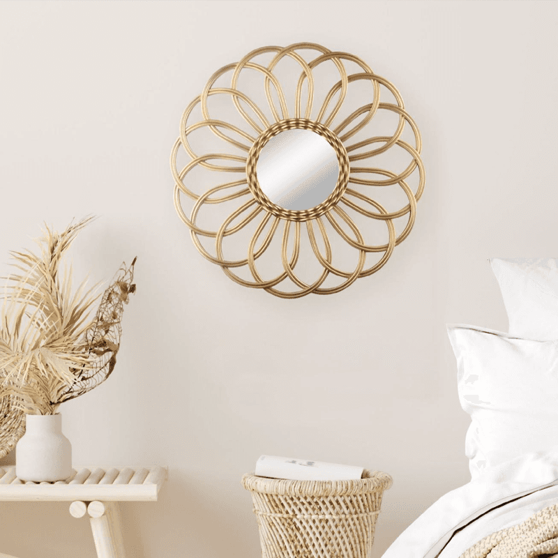 75cm gold flower rattan round mirror